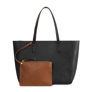 Black faux leather tote w/ removable wristlet